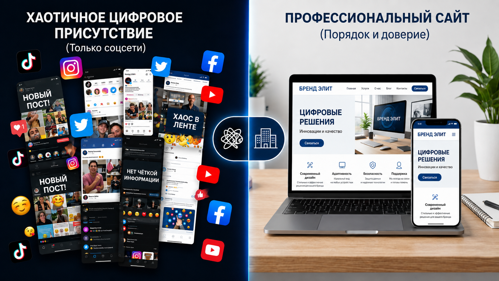 Одинаковая услуга. Разное восприятие. Разница между бизнесом с профессиональным сайтом и бизнесом только в социальных сетях
