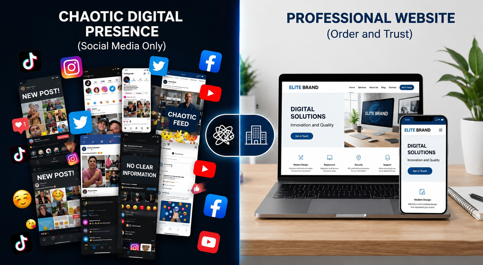 Same service. Different perception. Difference between a business with a professional website and a business using only social media