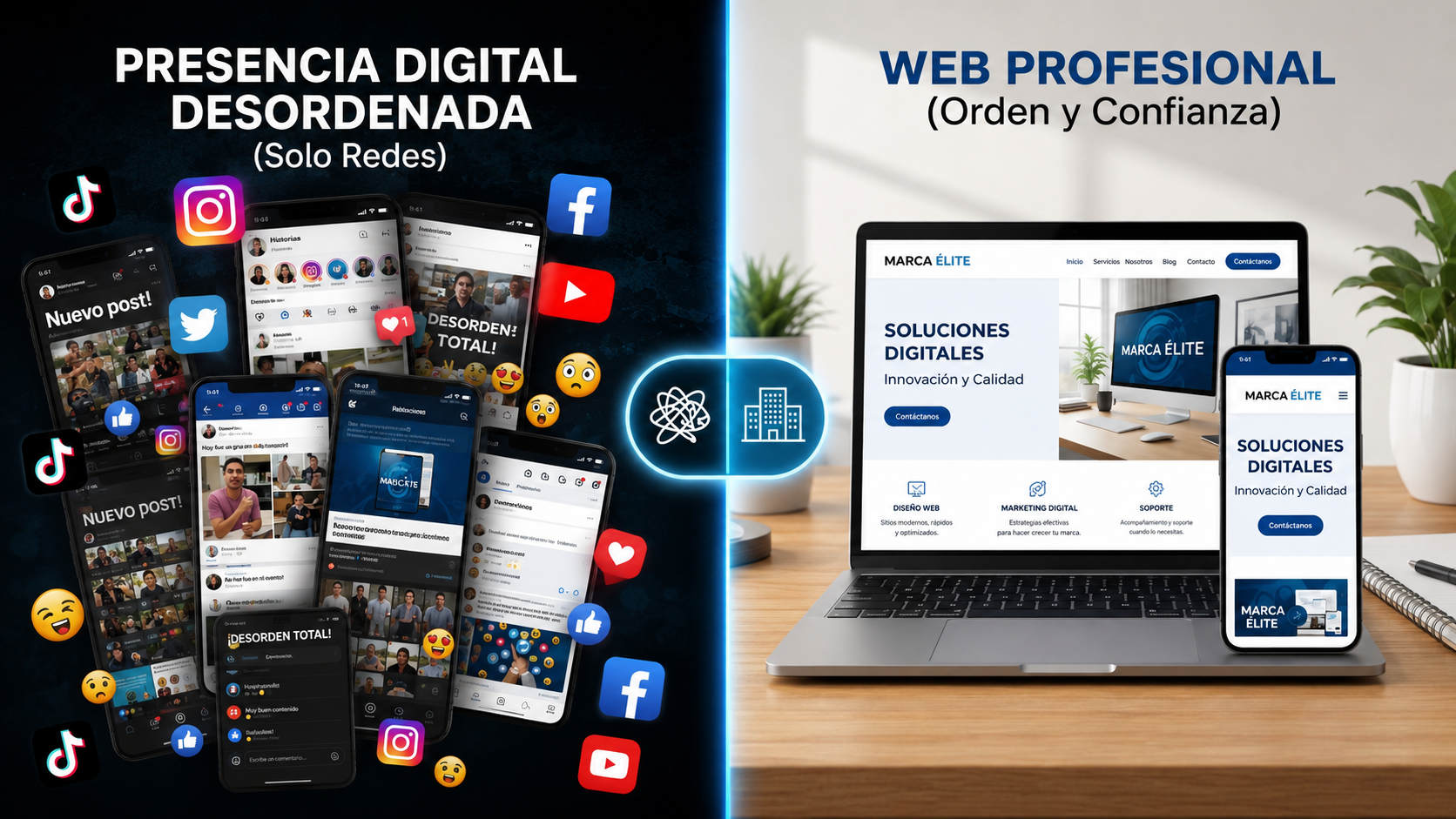 Mismo servicio. Diferente percepción. diferencia entre negocio con página web profesional y negocio solo con redes sociales
