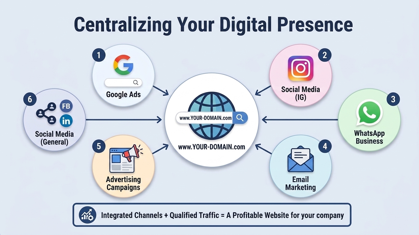 digital presence for businesses with a website, social media, and WhatsApp