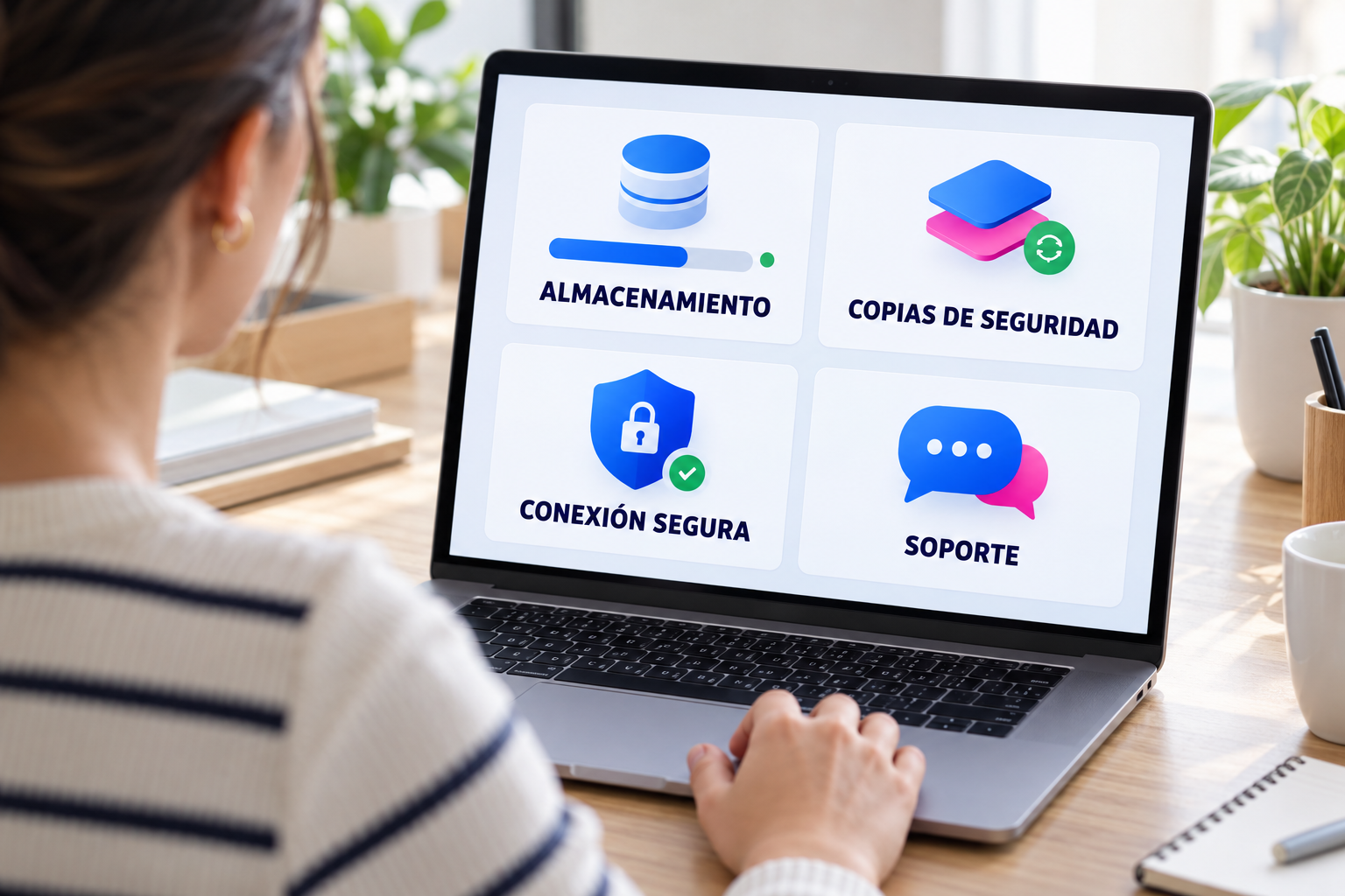 Panel para revisar el funcionamiento y los recursos del hosting de una página web.