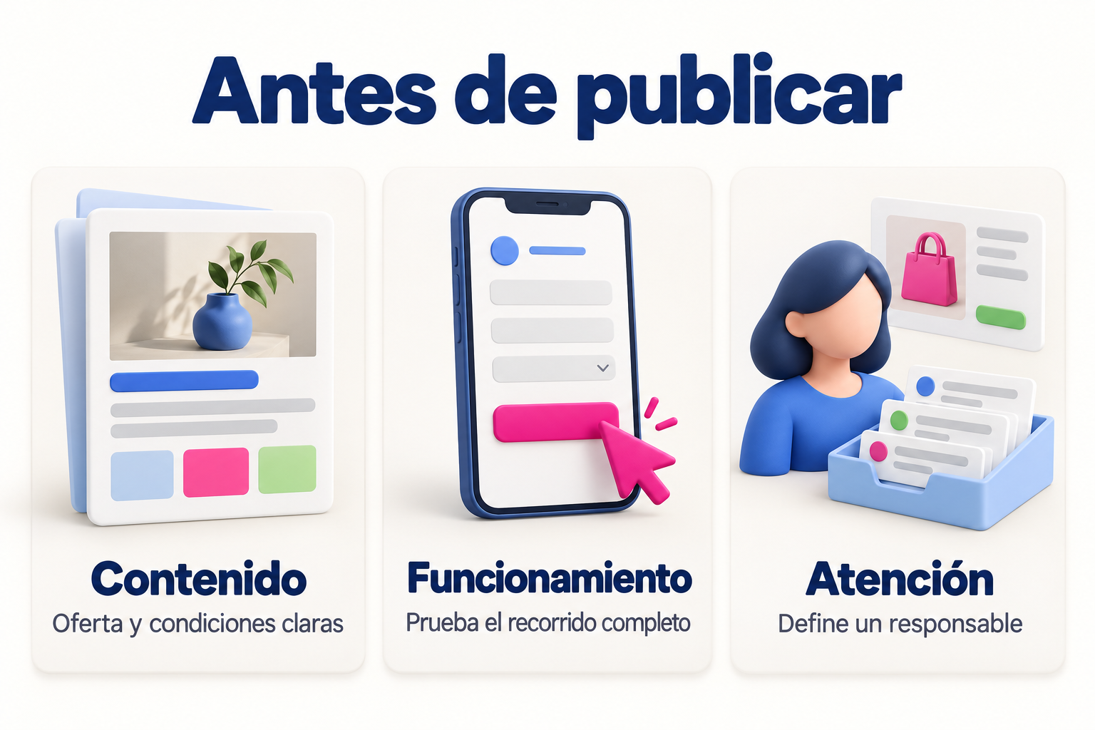 Contenido claro, recorrido probado y un responsable para atender consultas o pedidos.