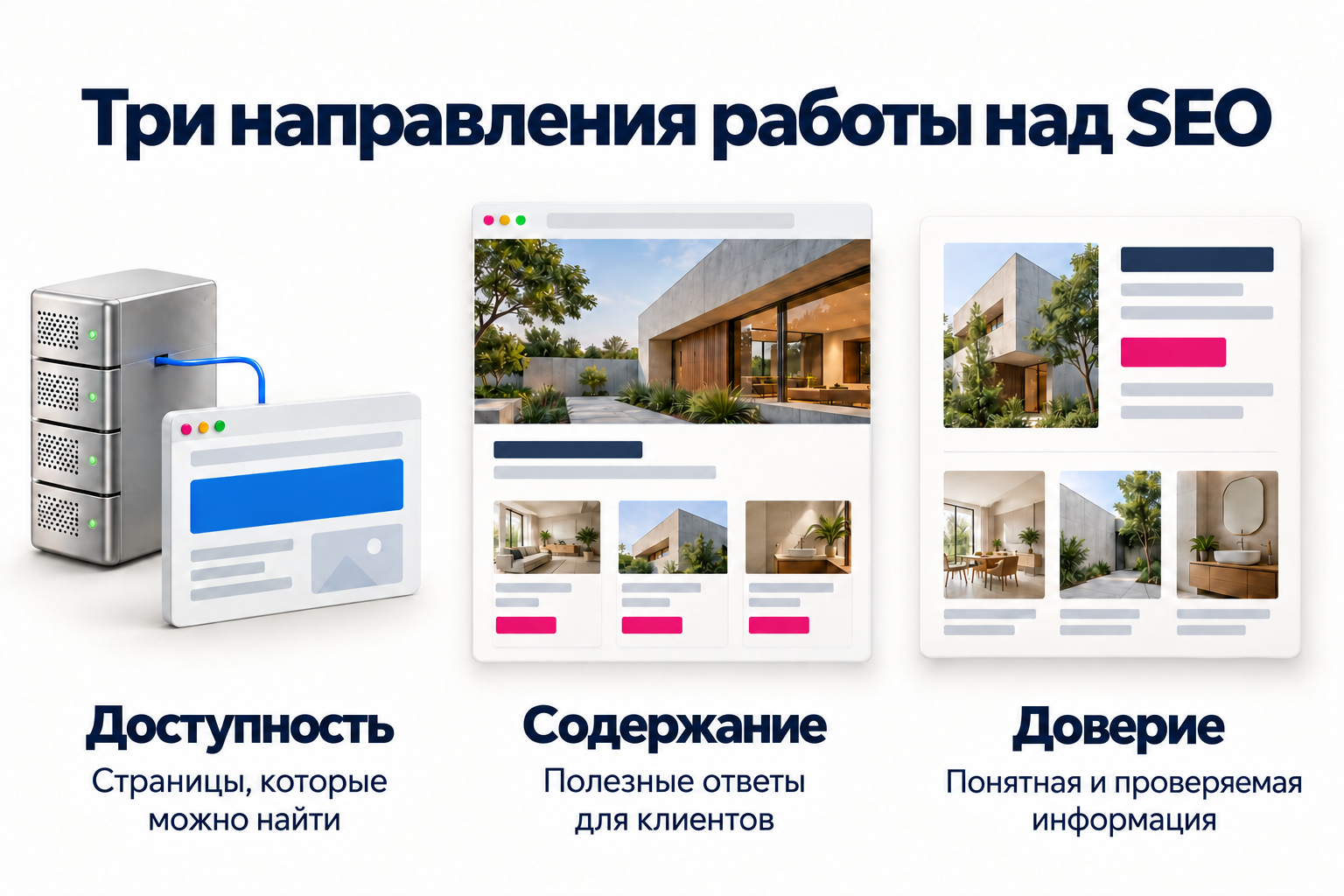 Техническая доступность, полезное содержание и достоверная информация как направления работы над SEO.
