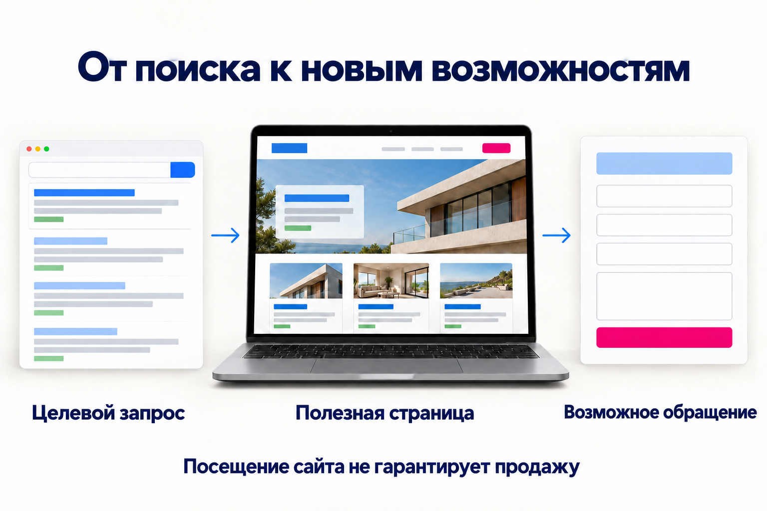 Поиск ведёт на страницу услуги, где посетитель может обратиться в компанию.