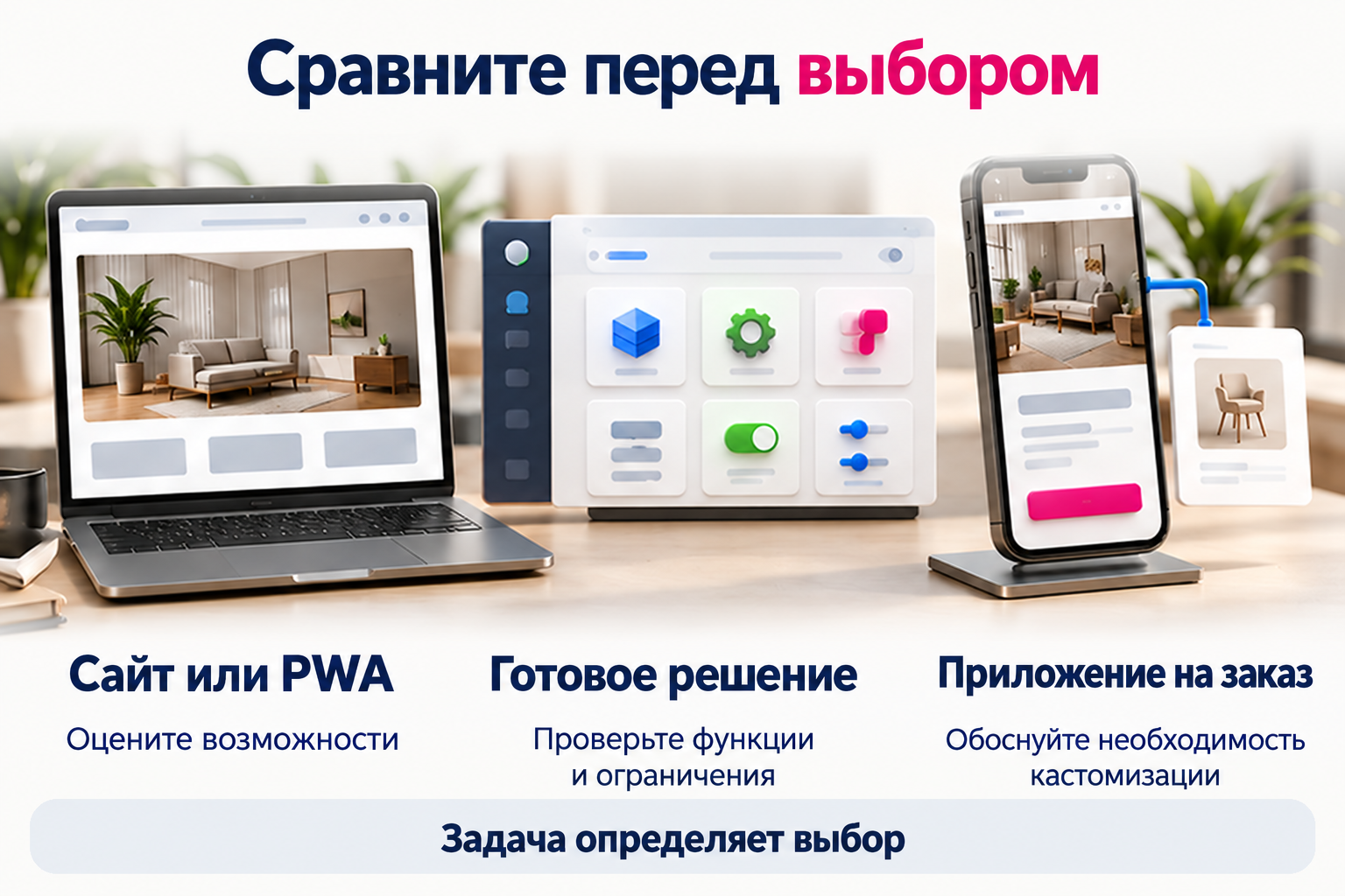 Три варианта цифрового решения для разных задач бизнеса.